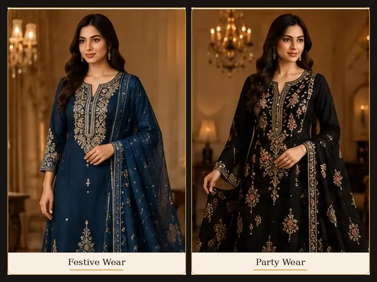 Festive wear and party wear suit styles at Pehnawa Sobhagya Sonipat